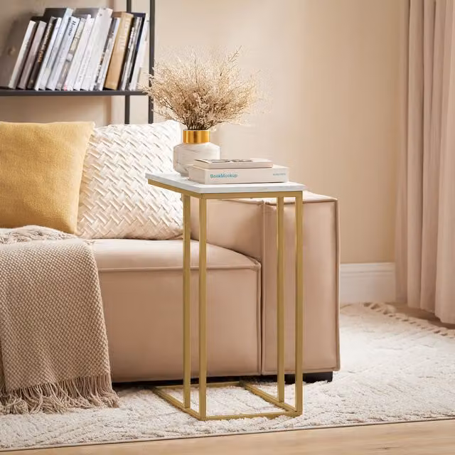 SoBuy Modern White and Gold Bed Sofa Side Table