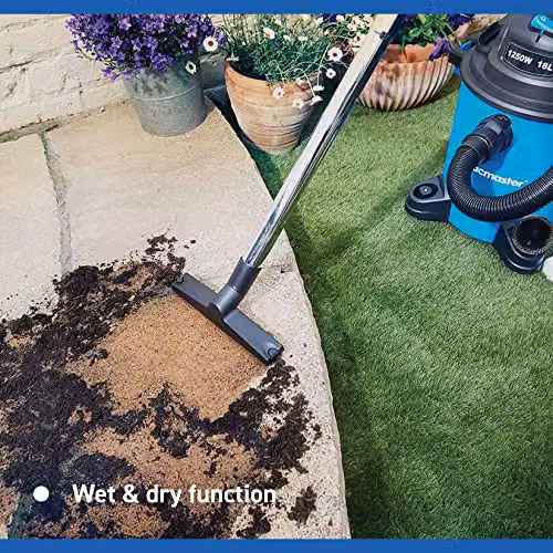 Vacmaster WD18 Wet & Dry Vacuum Cleaner in Blue with Garden Accessory Set and Artificial Grass Revitaliser Tool, 1250W, 18 Litre – 2