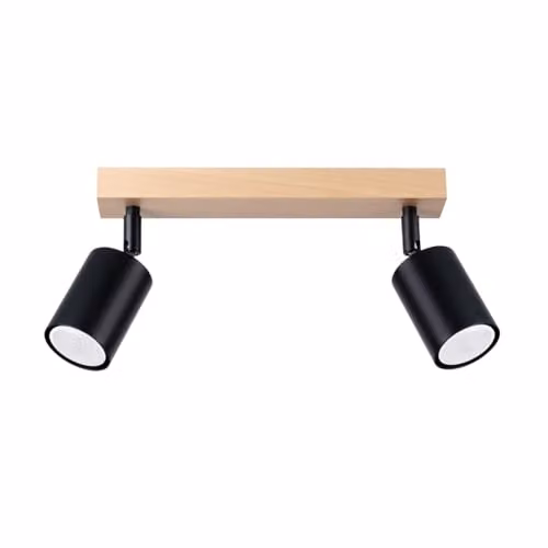 Sollux Verdo Modern Twin Ceiling Spot Light in Black and Wood with 2x GU10 – 1