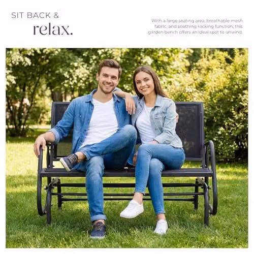 tectake Greta 2-Seater Garden Swing Bench in Black, Powder-Coated Steel and Textilene Fabric, W/D/H: 121 x 72 x 86.5 cm – 2