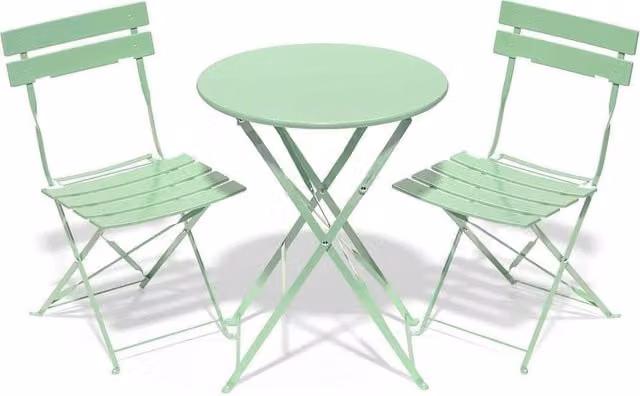 PAWNORA 2 Seater Folding Bistro Set Metal Garden Table and Chairs in Matt Green – 1