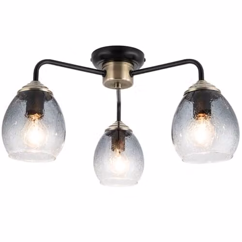 Cosylyte Malanda Modern 3-Light Ceiling Light with Smoky Grey Glass and Matt Black Base, W: 44 cm, D: 44 cm, H: 22 cm – 1