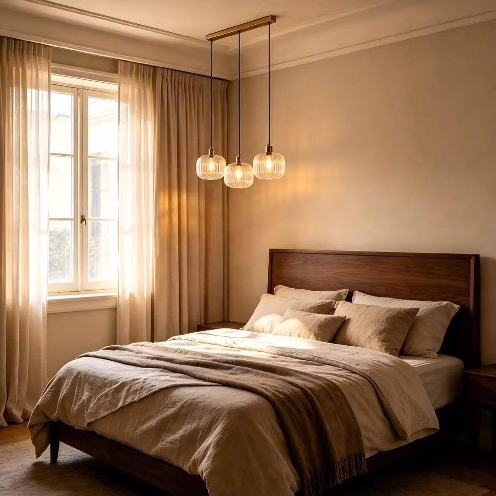 Goeco Gold Linear Pendant Light with Transparent Ribbed Glass and Metal Construction, Height Adjustable – 4
