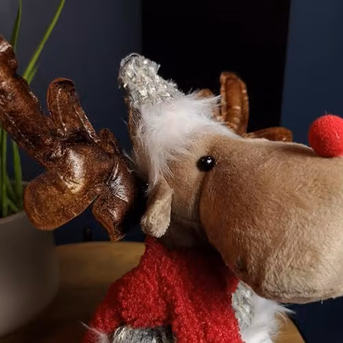 Samuel ALEXANDER 38cm Plush Reindeer Christmas Tabletop Decoration in Grey, Brown and Red – 4