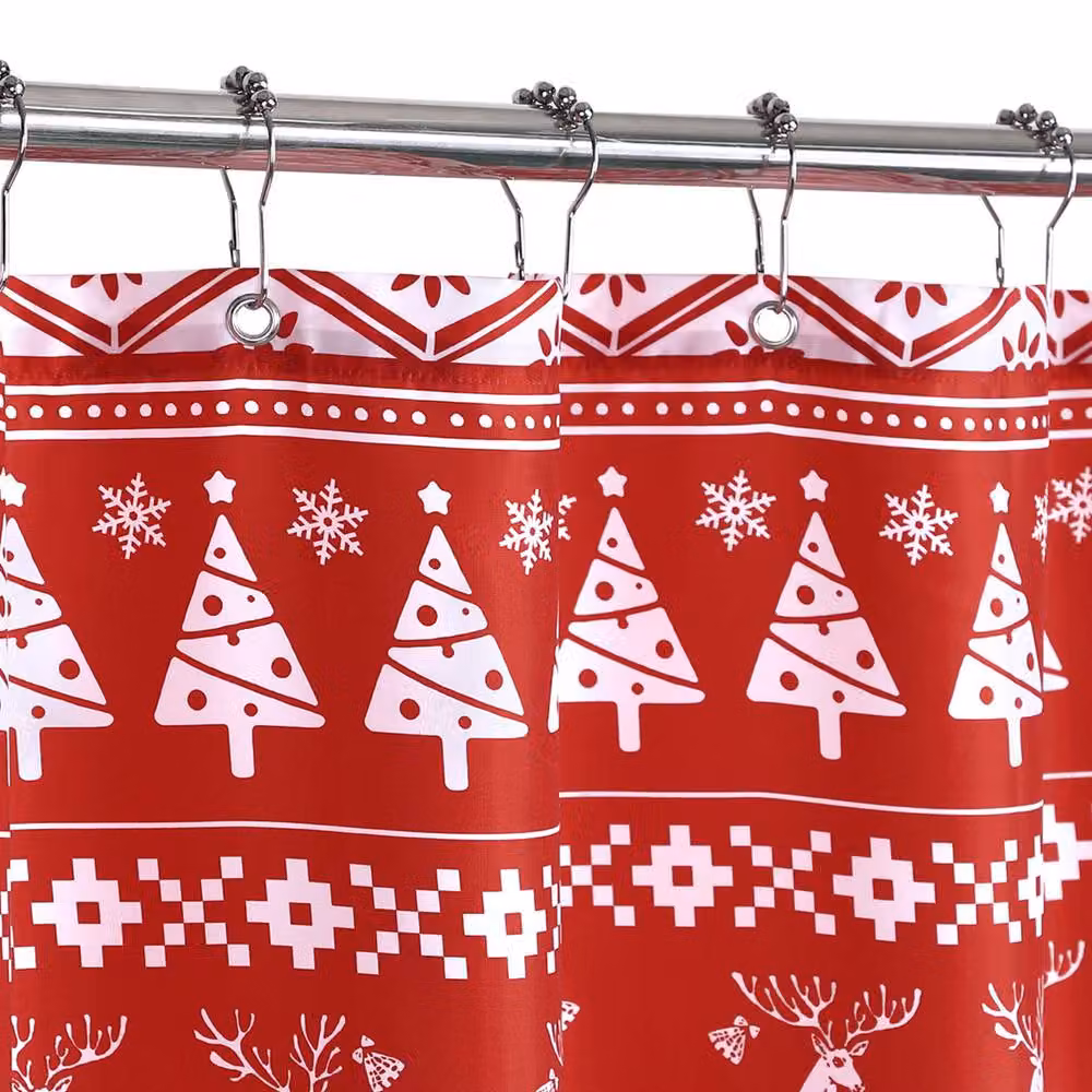 London Boutique Festive Christmas Waterproof Polyester Shower Curtain in Red and White – 4