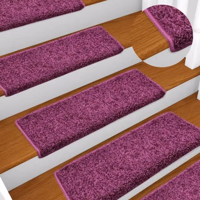Berkfield Home Self-Adhesive Carpet Stair Treads, 15 Pieces, Purple, W: 65 cm, D: 21 cm, H: 4 cm – 1