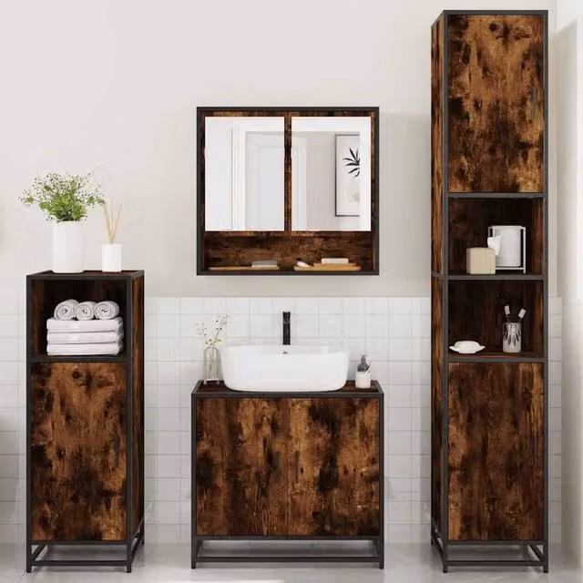 Berkfield Home 4-Piece Industrial Bathroom Furniture Set in Smoked Oak Brown