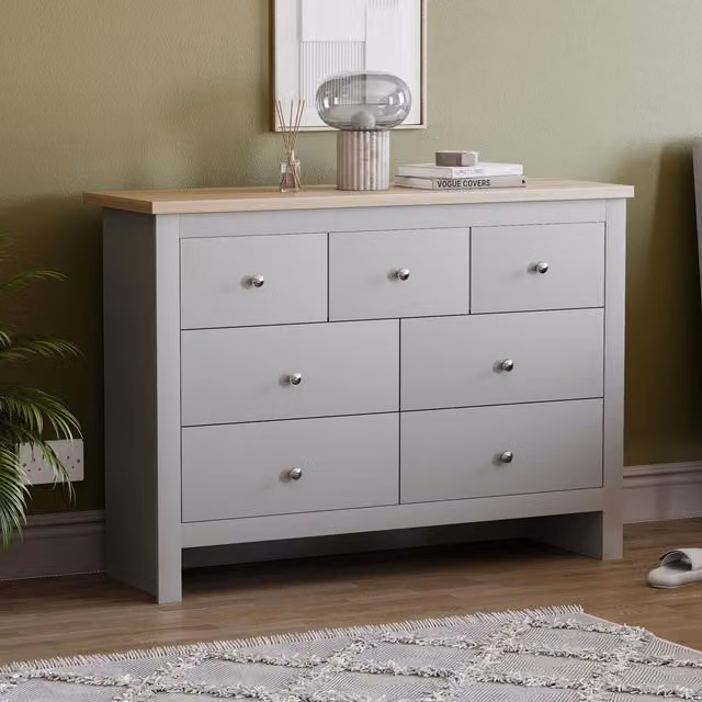 Vida Designs Arlington 4+3 Drawer Chest Grey Bedroom Storage Cabinet Unit – 1