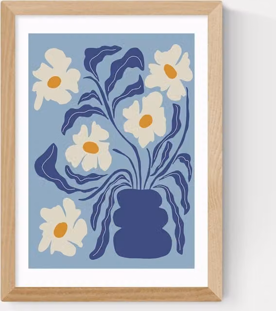 East End Prints Blue Moon Flower Pot Botanical Framed Art Print in Blue