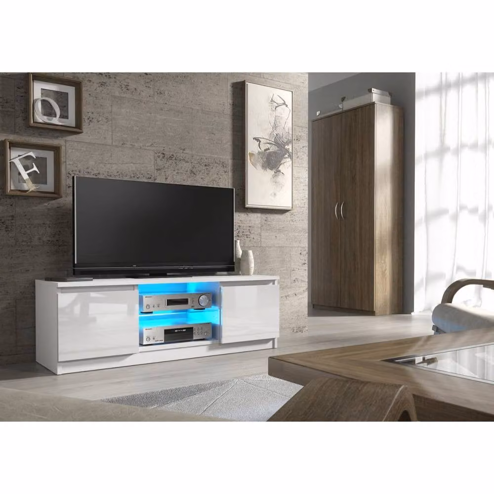 Creative Furniture Aura TV Unit in White with Glossy Doors and LED Lights, W/D/H: 120 x 40 x 38 cm – 2