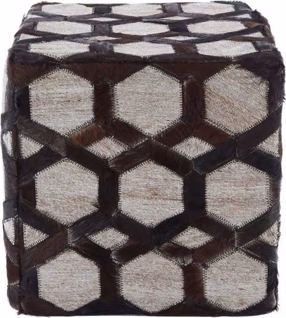 Orsina Safira Grey Leather and Fabric Patchwork Cube Pouffe – 1