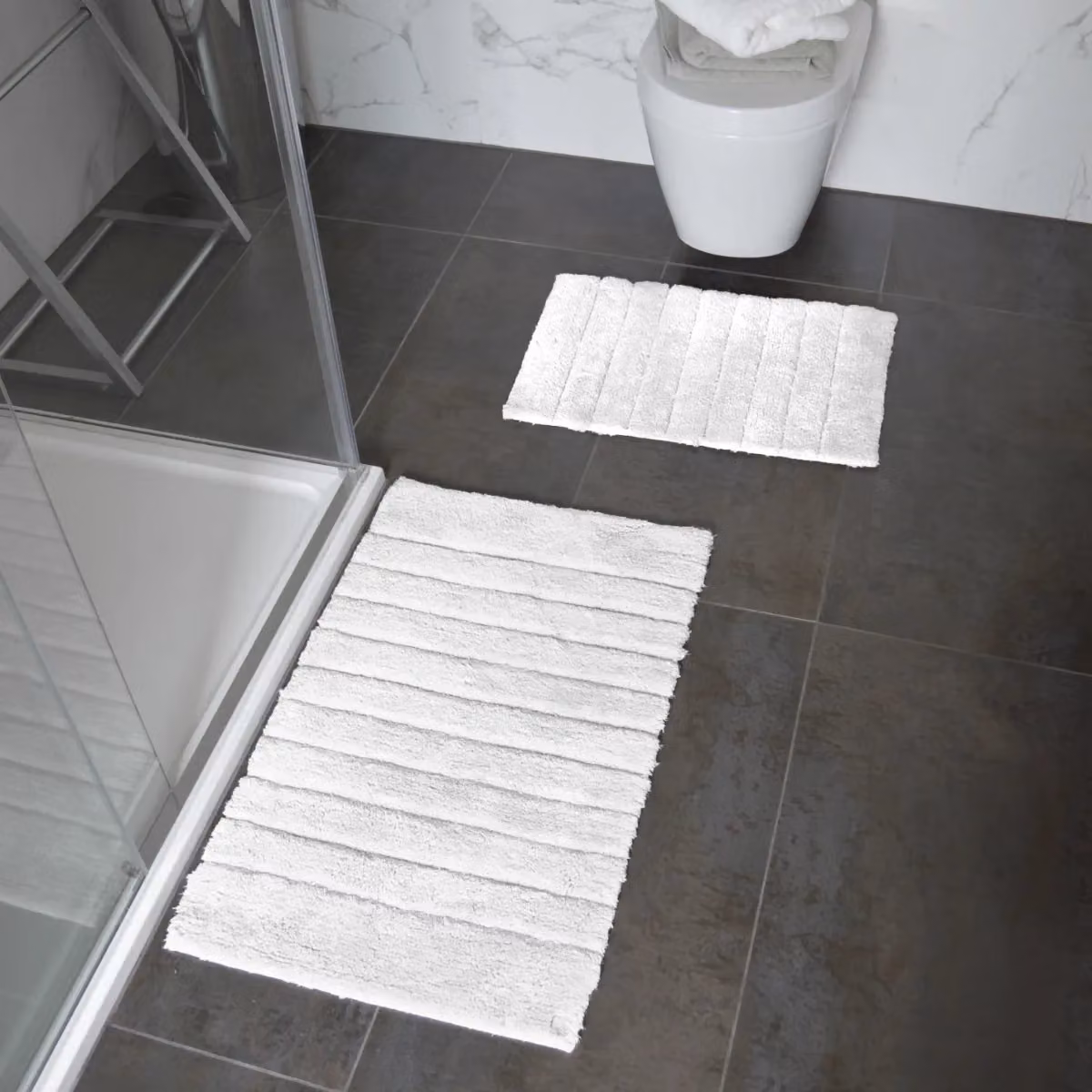 Allure Bath Fashions Ribbed Two Piece Cotton Bath Mat Set in White – 2