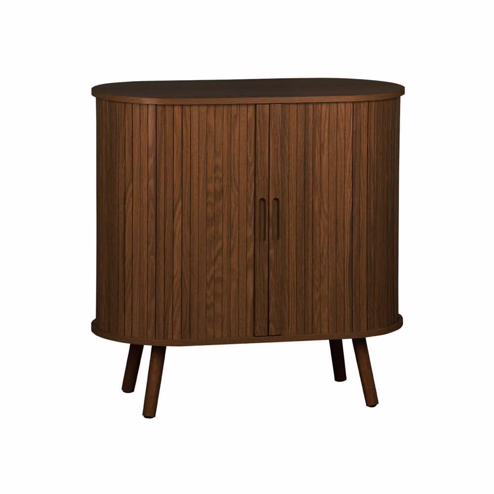 Sweekeek Scandinavian Sideboard with 2 Sliding Doors in Dark Brown Wood Effect – 2