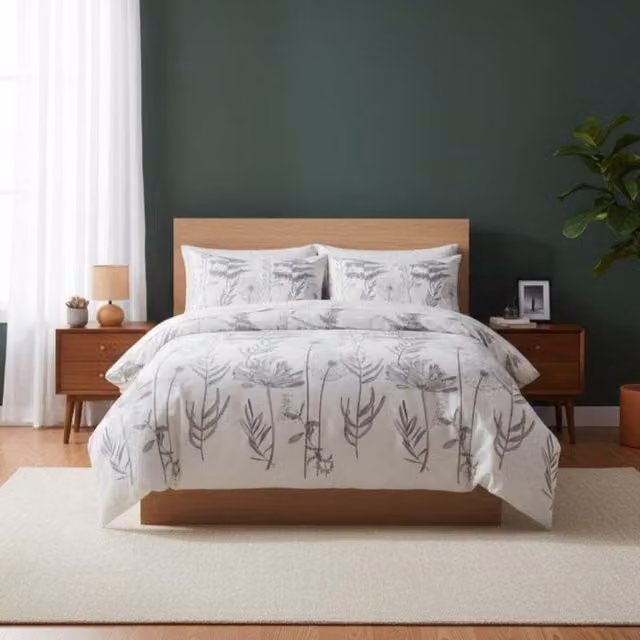 Snug City Dandelion Floral Botanical Bedding Duvet Cover and Pillowcase Set in White, King Size, W: 180 cm x H: 200 cm – 1