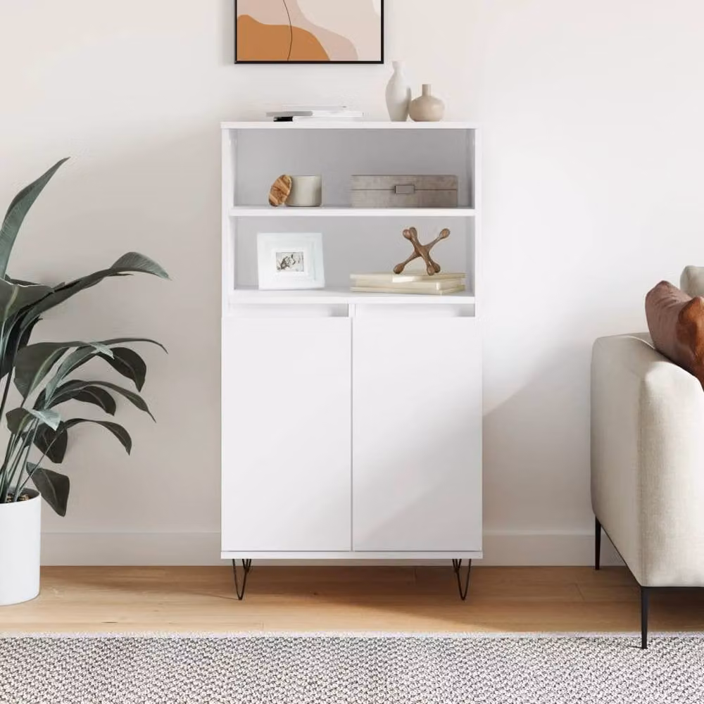 Berkfield Home White Modern Highboard with Hinged Doors and Internal Shelves, W/D/H: 60 x 36 x 110 cm – 2