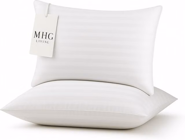 MHG Living Ultra Soft Striped Microfibre Pillow, White, Medium Support, Pack of 4