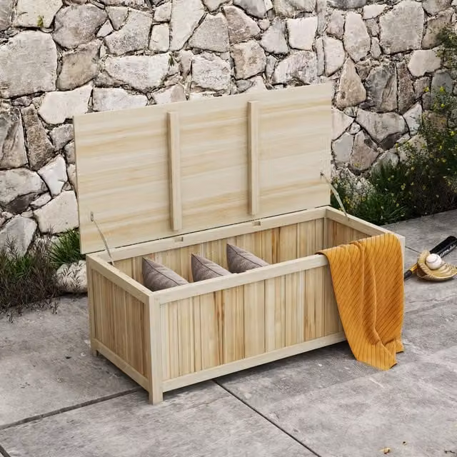 Outsunny 172 Litre Lacquered Wooden Outdoor Storage Box in Beige