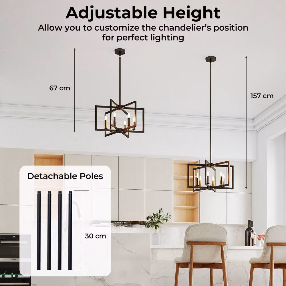 Gymax 6-Light Farmhouse Pendant Light in Black with Adjustable Height – 2
