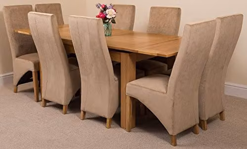 Thats Furniture Richmond Oak Extending Dining Table and 8 Lola Beige Fabric Upholstered Chairs Set