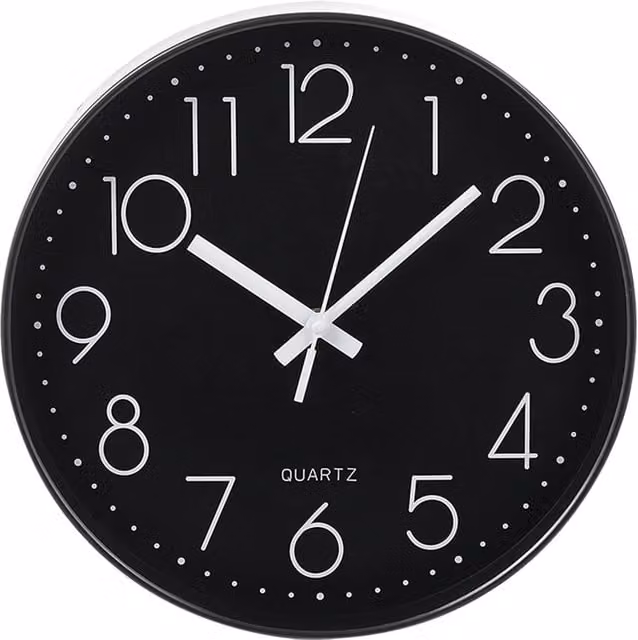 Livingandhome Modern Round Quartz Wall Clock in Black, Diameter: 30.48 cm