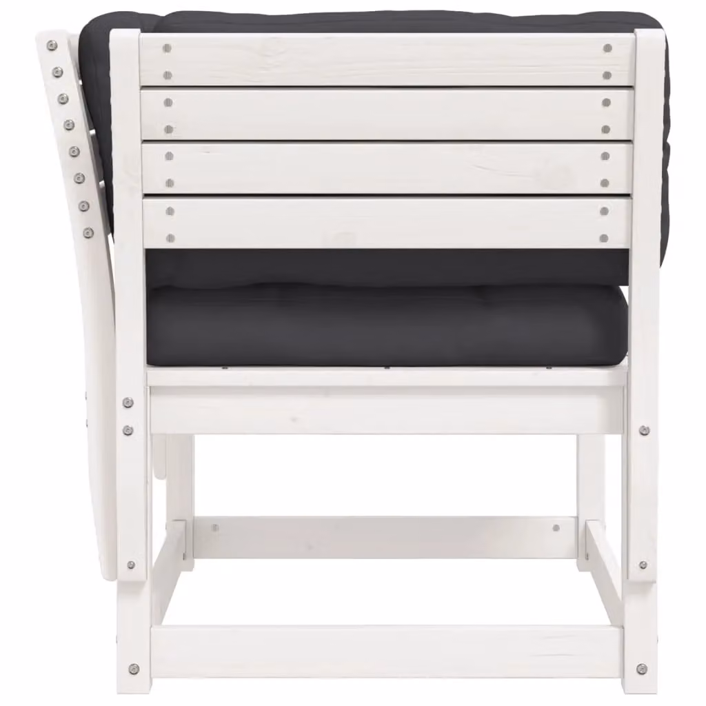 Berkfield White Solid Wood Pine Garden Sofa Armrest with Cushions – 3