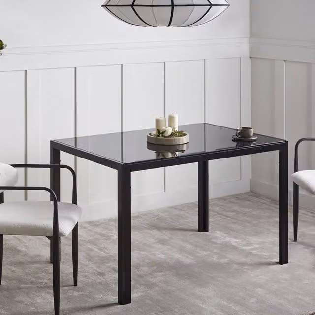 Wyld and Coco Modern Rectangular Dining Table with Black Glossy Tempered Glass Top, W: 120 cm, D: 80 cm, H: 75 cm – 1