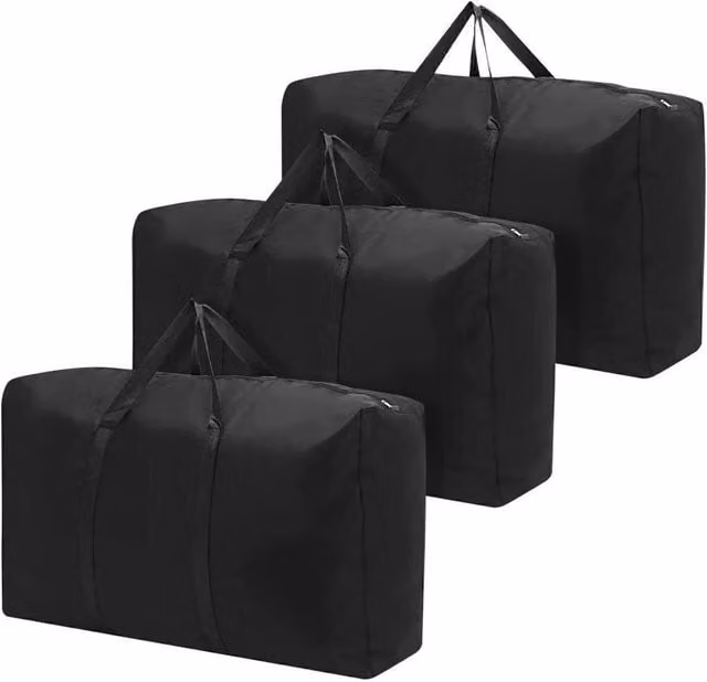 Hinsinc Pack of 3 Zipped Strong Storage Bags in Black, W/D/H: 80 x 48 x 25 cm – 1