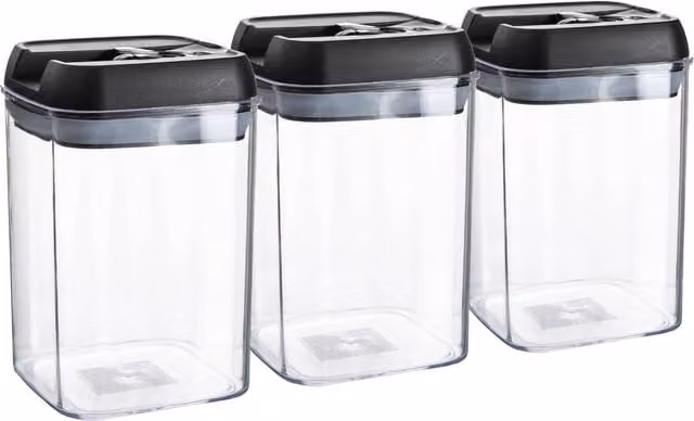 Argon Tableware Airtight Plastic Food Storage Containers with Flip Lock Lids, 800ml, Black, Pack of 3 – 4
