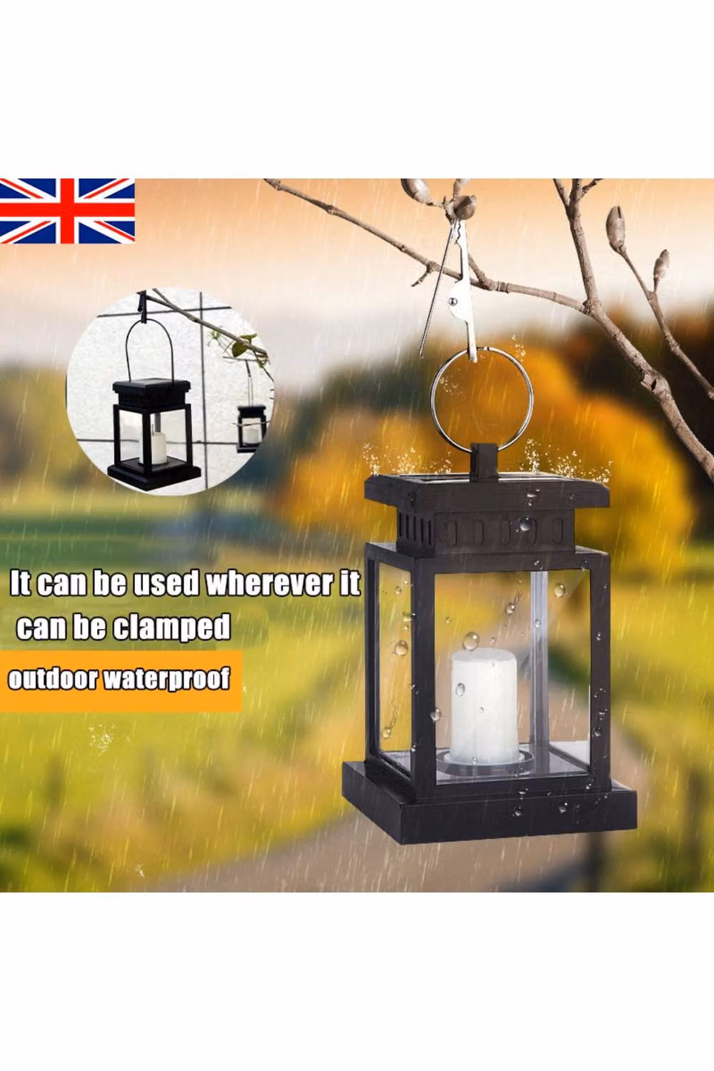 KDMD Solar Hanging Lantern Candle Light, Waterproof Clip-on, Warm White, Black – 4