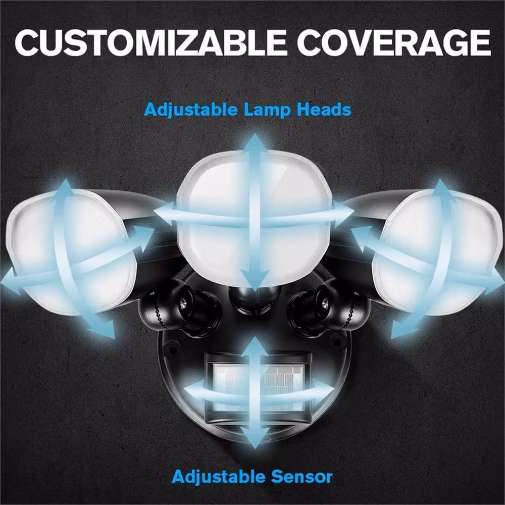 NESTLUNE 200W 3-Head LED Outdoor Motion Sensor Security Floodlight in Black – 5