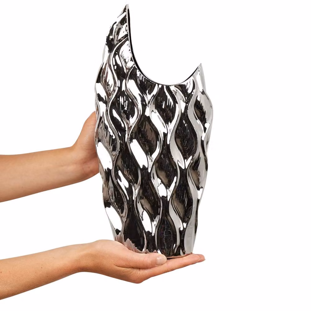 Wyld and Coco Silver Honeycomb Stoneware Vase, W: 17 cm, D: 10 cm, H: 35 cm – 2