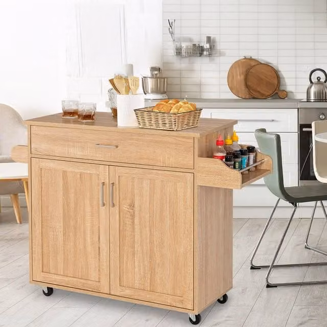 COSTWAY Modern Brown Wood Rolling Kitchen and Dining Room Storage Trolley with Matt Finish