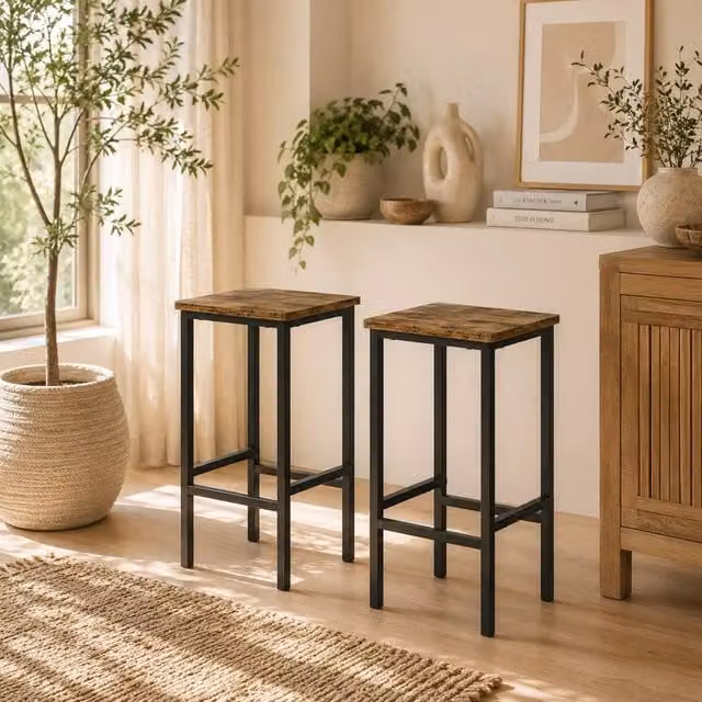 Wyld Haus Latzse Set of 2 Industrial Counter Bar Stools in Rustic Brown