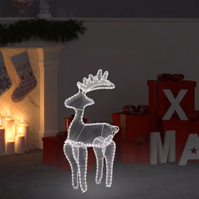 Berkfield Home Reindeer Christmas Decoration with 306 Multicolour LEDs, White, W/D/H: 60 x 24 x 89 cm – 1