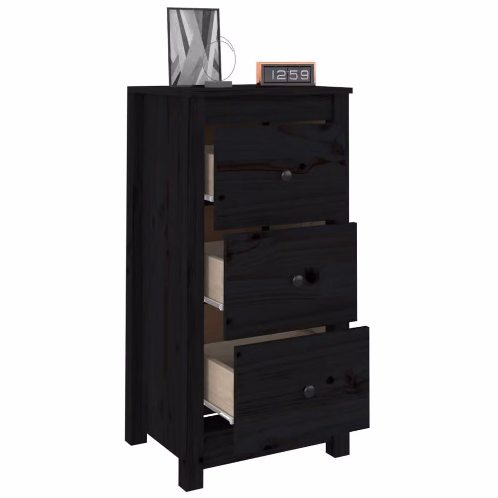 Berkfield Home Set of 2 Black Solid Wood Pine Sideboards, W/D/H: 40 x 35 x 80 cm – 3