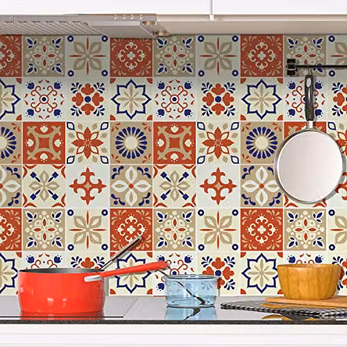 WALPLUS Bahia Moroccan Tile Stickers, Orange and Beige Geometric Peel and Stick Wall Decals, 24 Pieces, 15 x 15 cm – 3