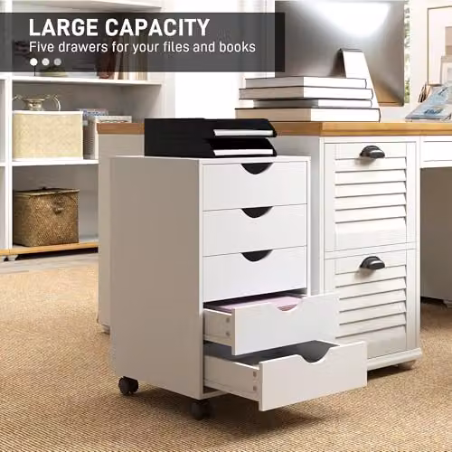 HOMCOM White Rolling Vertical Filing Cabinet with Castors – 3
