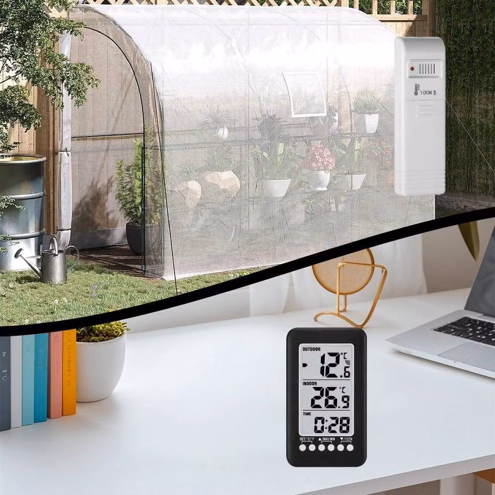 FLAVORA LCD Digital Wireless Indoor/Outdoor Thermometer, Black, W: 100 cm, H: 15 cm – 4