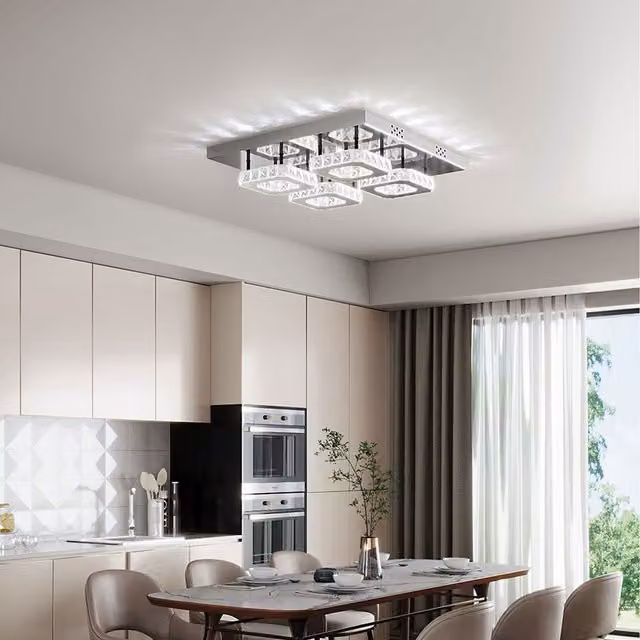 Komore Silver LED Ceiling Light with Four Rectangular Crystal Rings