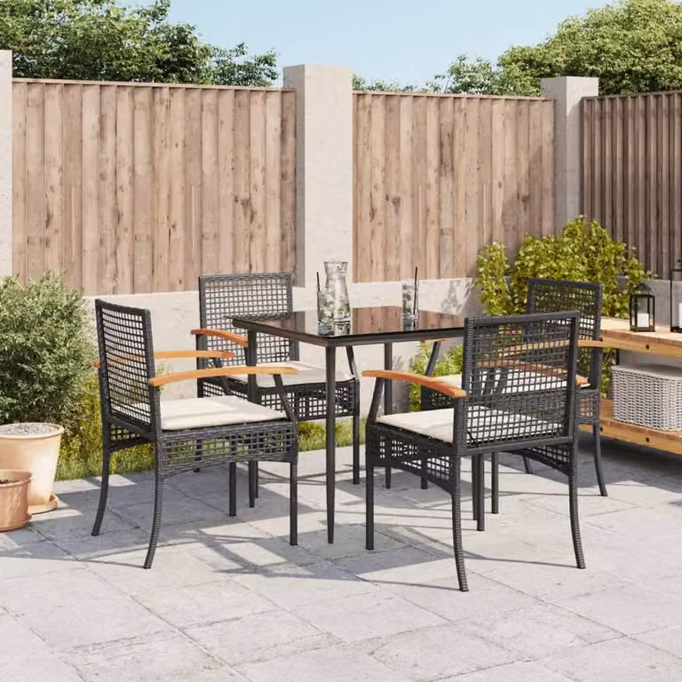 Berkfield Home Beautiful 5 Piece Black Poly Rattan Garden Dining Set with Cushions