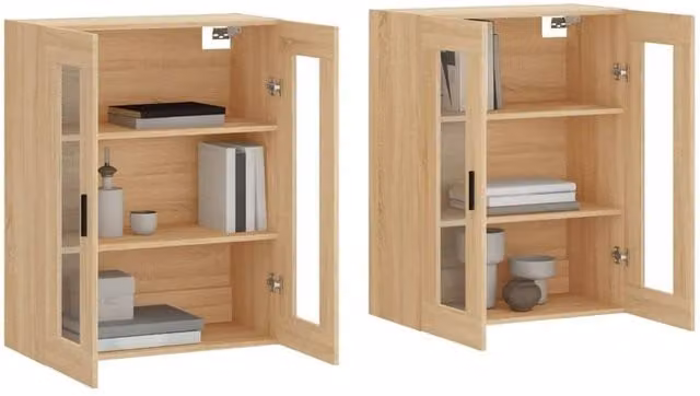 Berkfield Home Set of 2 Wall Mounted Cabinets in Sonoma Oak and Light Brown with Glass Doors – 1