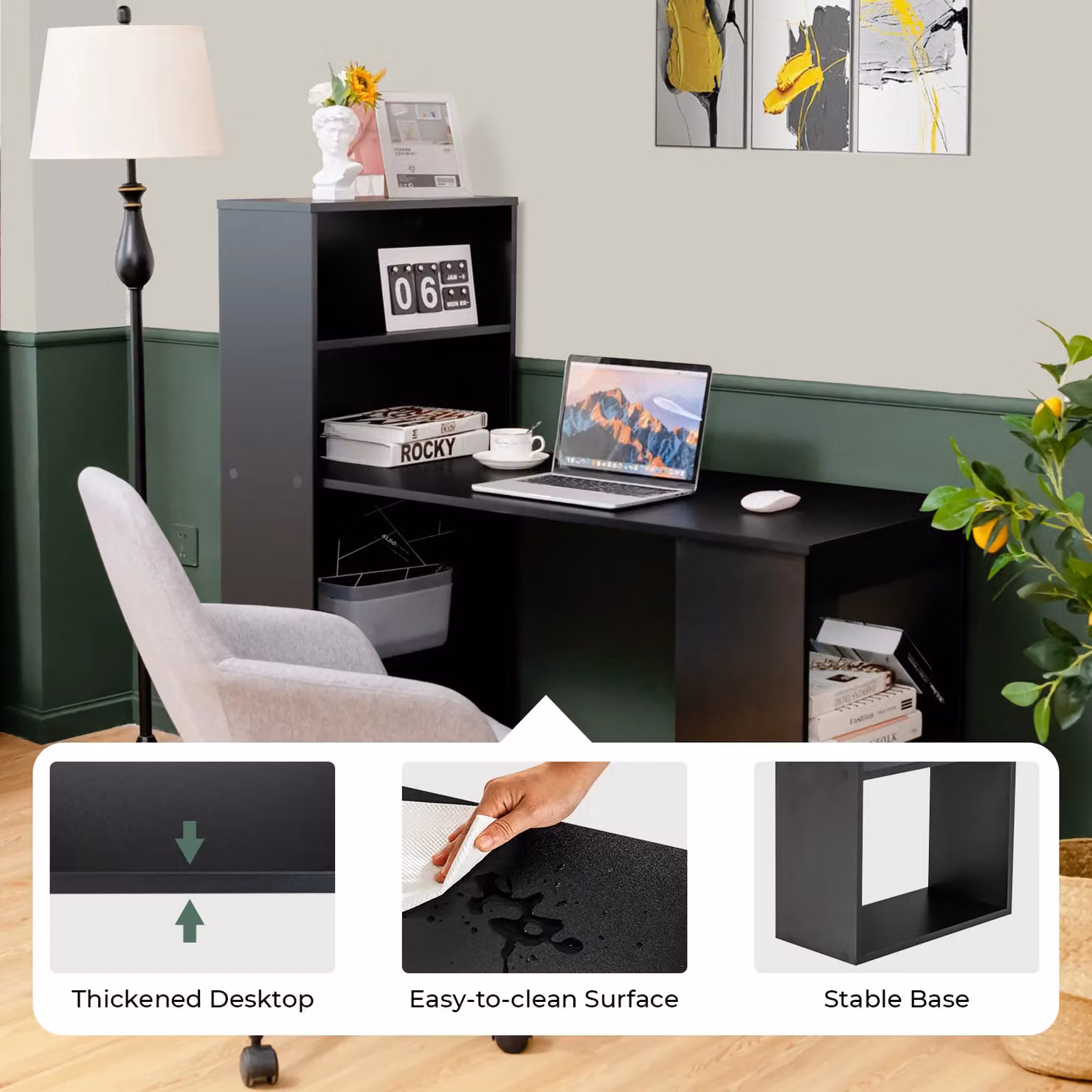 Costway Wooden Computer Desk and Writing Workstation with 6-Tier Storage Shelves in Black – 3