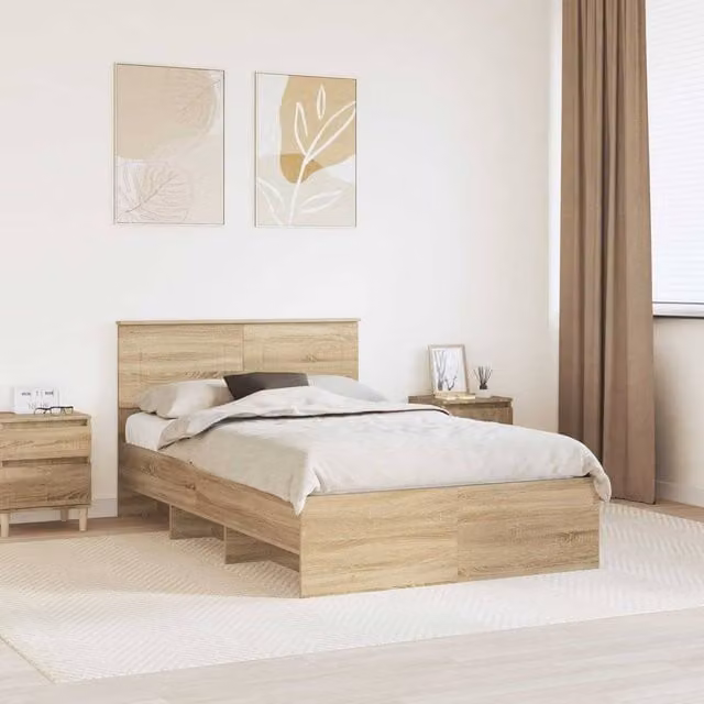 Berkfield Home Sonoma Oak Bed Frame in Brown, W/D/H: 120 x 123 x 123 cm – 1