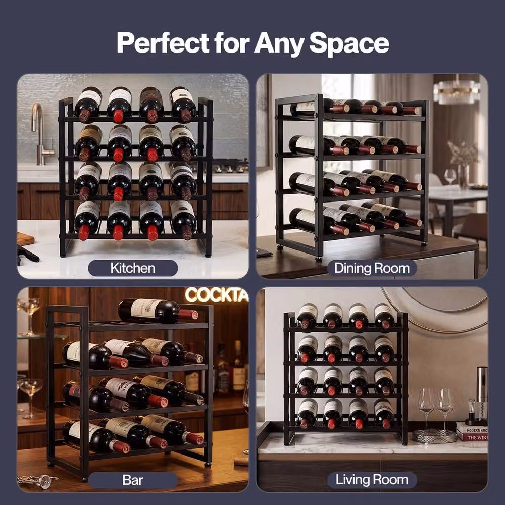NESTLUNE 16 Bottle Countertop Wine Rack in Black Metal, W: 100 cm, D: 60 cm – 6