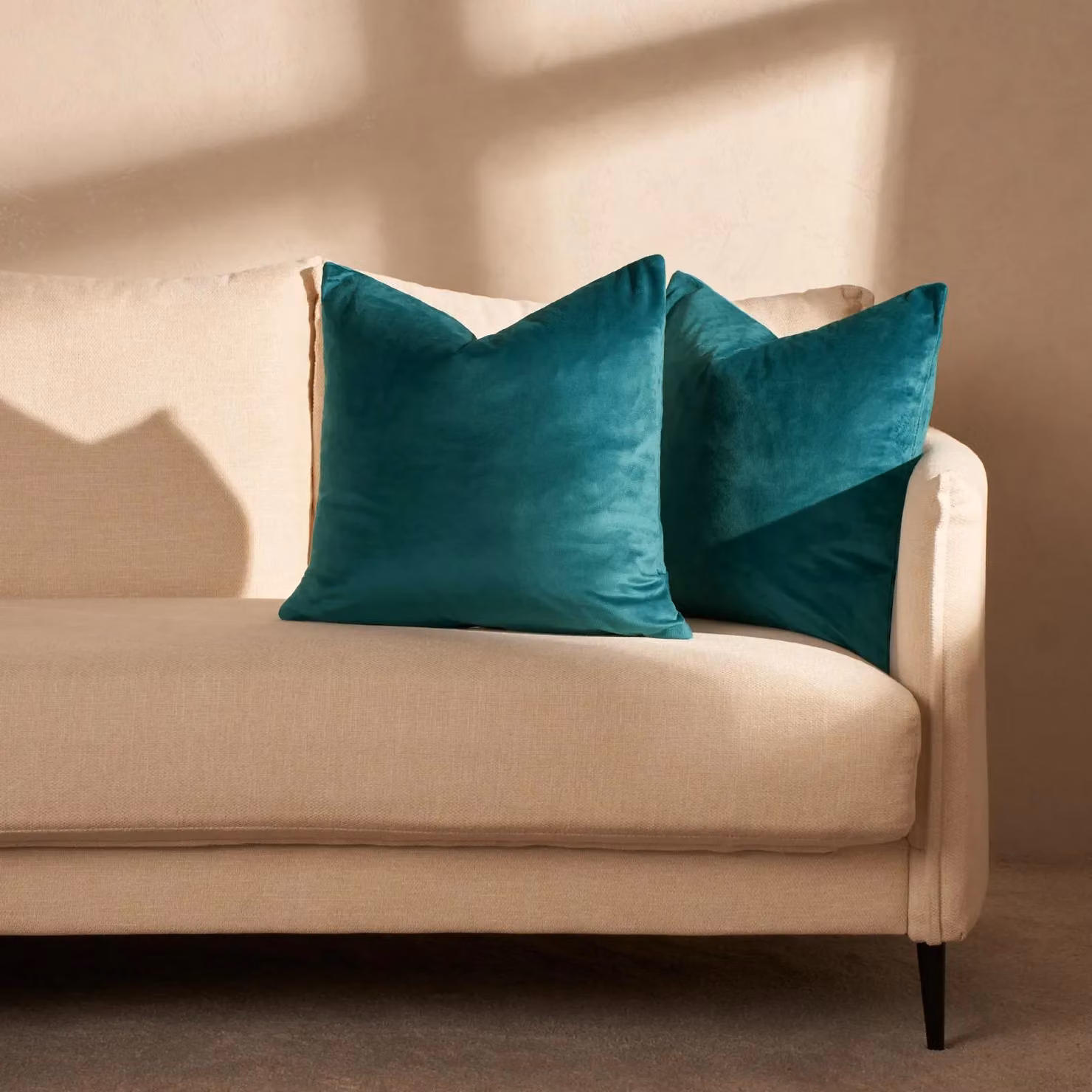 OHS Set of 2 Matte Velvet Cushion Covers in Petrol Blue, W/D/H: 45 x 45 x 45 cm – 2