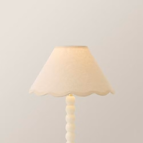 ValueLights Florie Small Tapered Fabric Lamp Shade with Scallop Trim in Beige and Blue, Diameter: 27.5 cm – 1