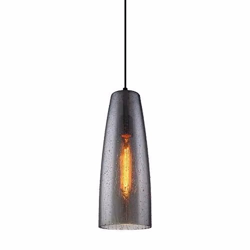 Netlighting Modern Hanging Pendant Black with Smoky Glass Shade, E27 – 1