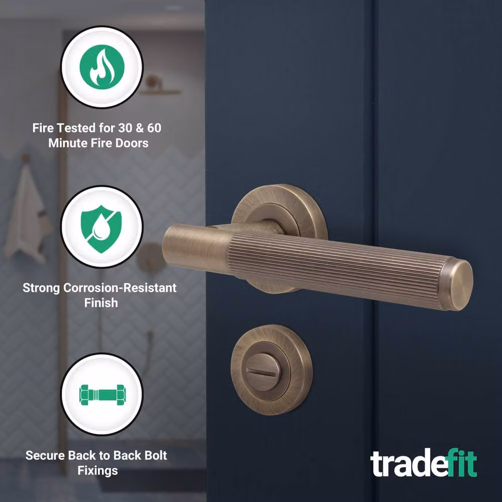 AFIT Antique Brass Fire Door Handle Bathroom Set in Bronze – 2