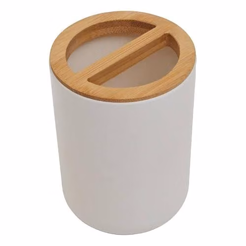 Orsina Modern Black and White Toothbrush Holder with Ceramic Tumbler and Bamboo Divider