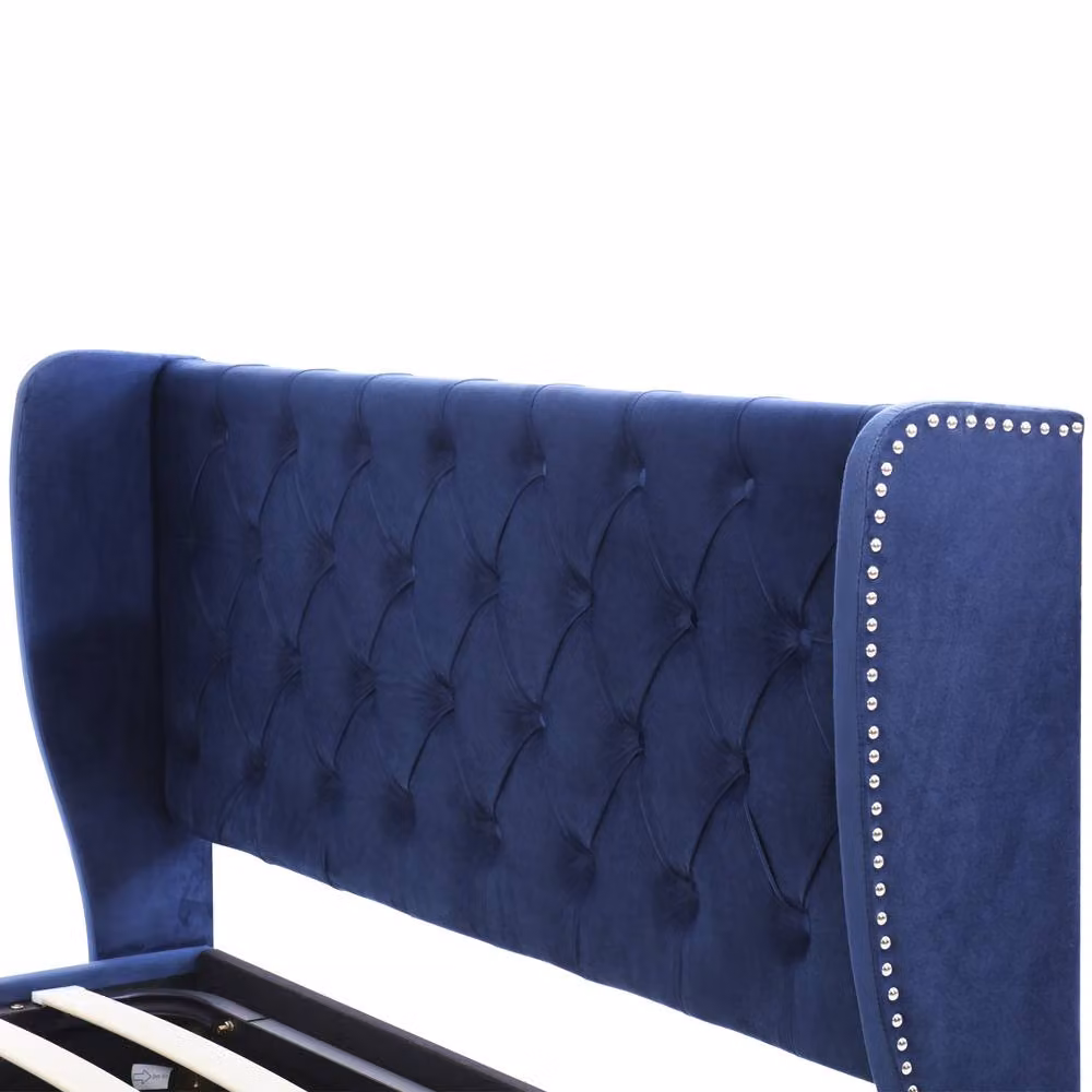 Merax Blue Velvet Upholstered Double Ottoman Storage Bed Frame, W: 135 cm x D: 190 cm – 11